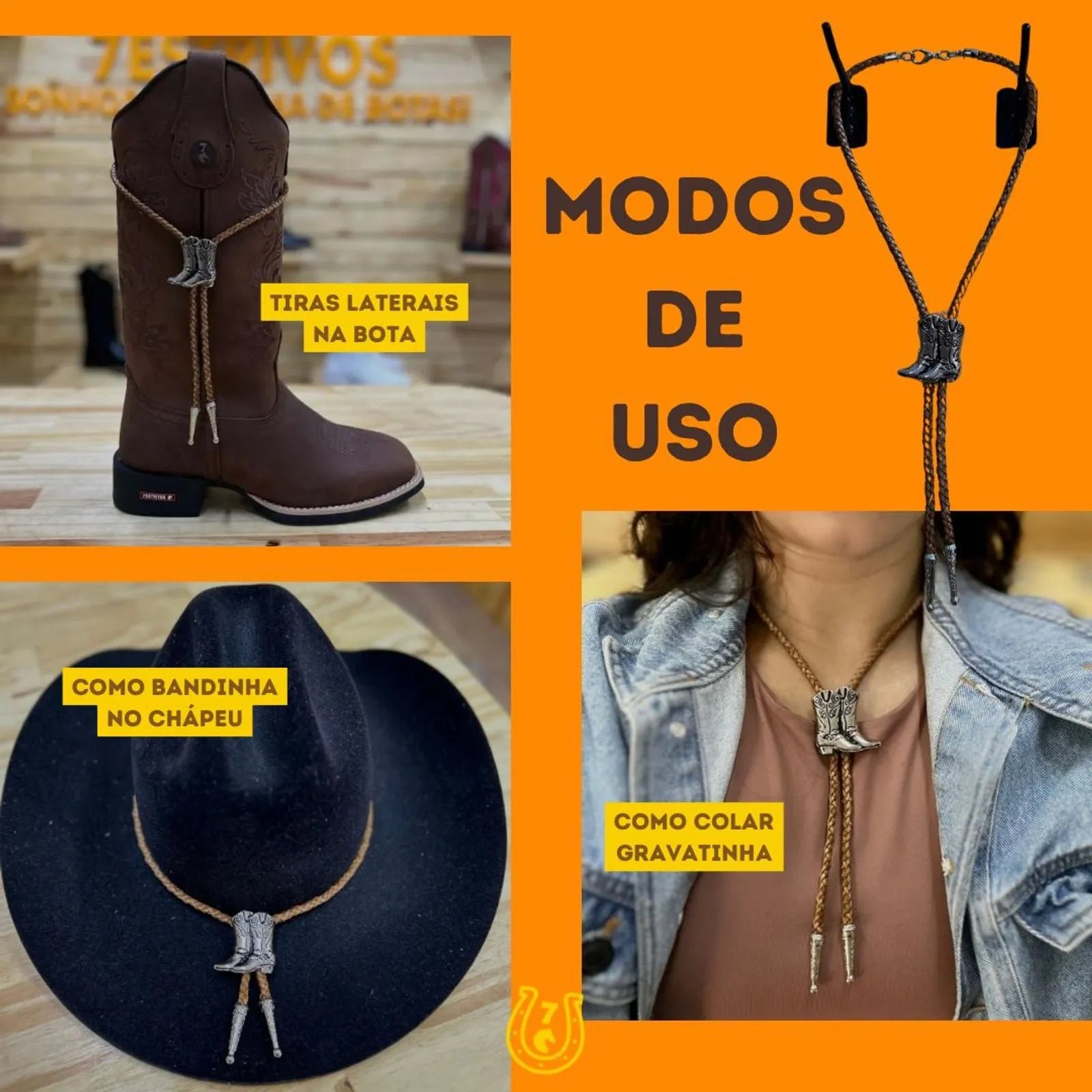 GRAVATA COUNTRY - CORDÃO PRETO PINGENTE CHAPÉU - Imagem 3