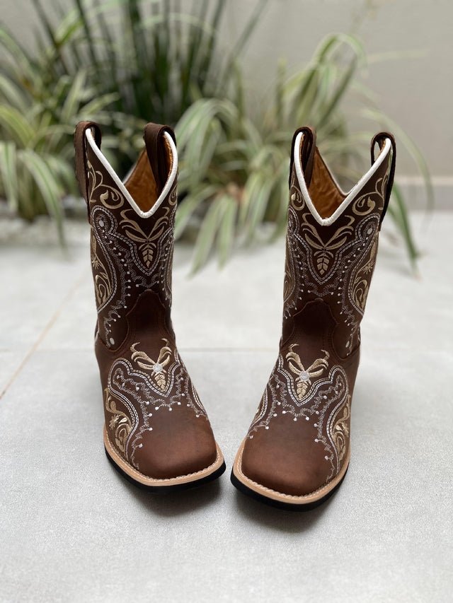 BOTA TEXANA TRIBAL BEGE COURO MARROM - Imagem 2