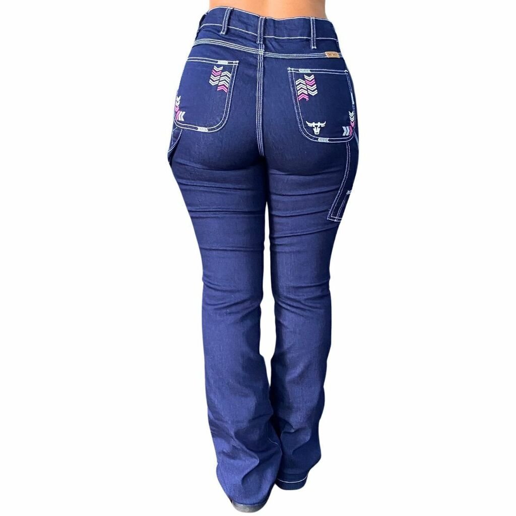 Calça Tex Team Carpinteira Amaciada Bordada Rosa - Imagem 4