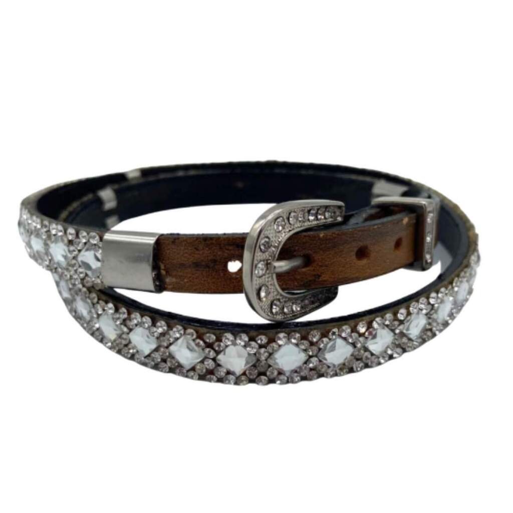 Bandinha Para Chapéu Couro Marrom Strass - Imagem 2