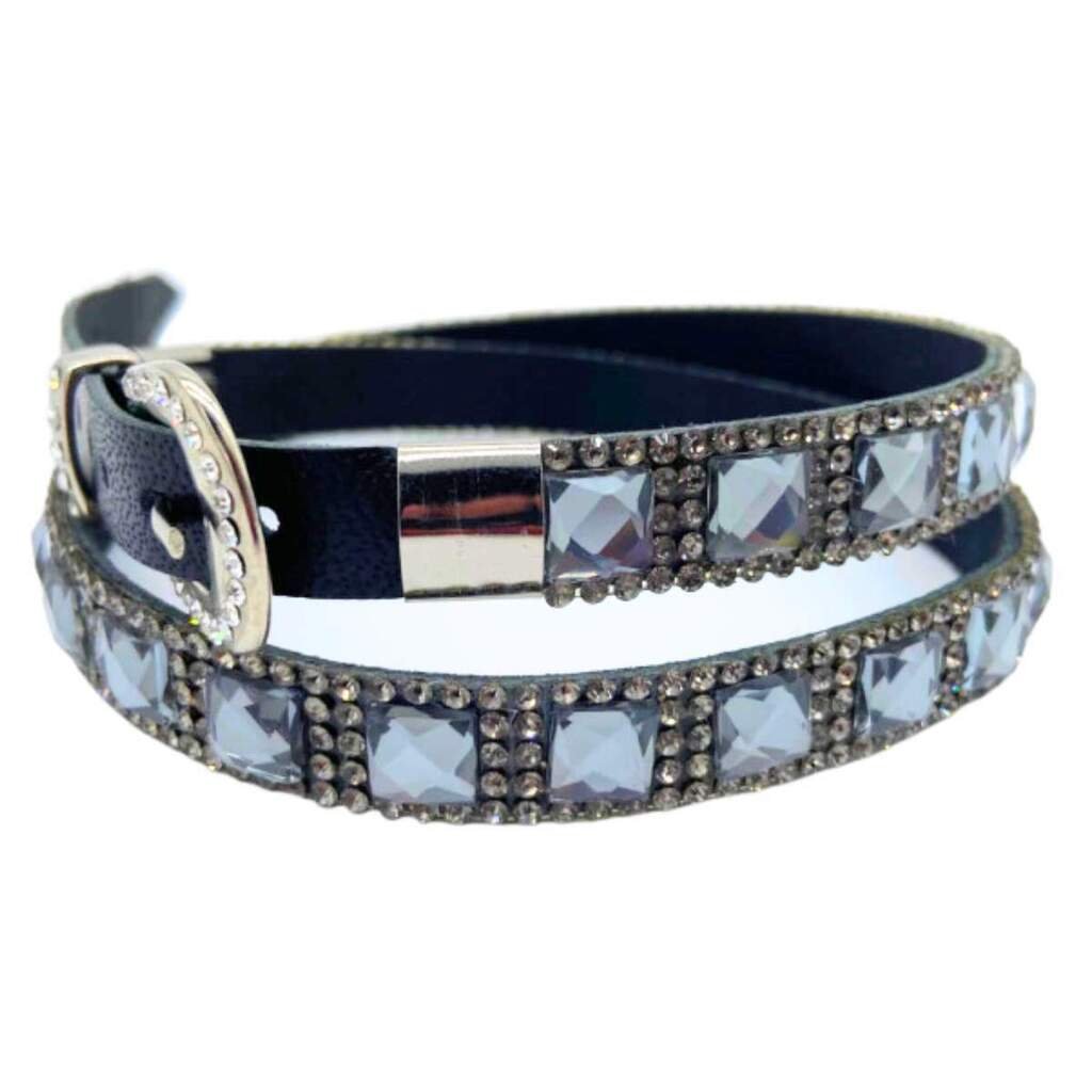 Bandinha Para Chapéu Couro Preto Strass - Imagem 2