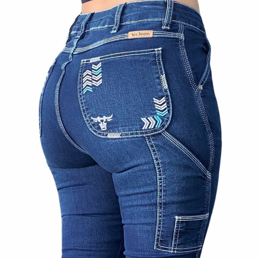 Calça Fem Tex Team Carpinteira Bordada Azul - Imagem 2