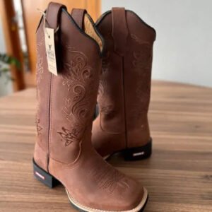 Texana Jessica - Couro Horse Nescau/Bordado Ramos Marrom