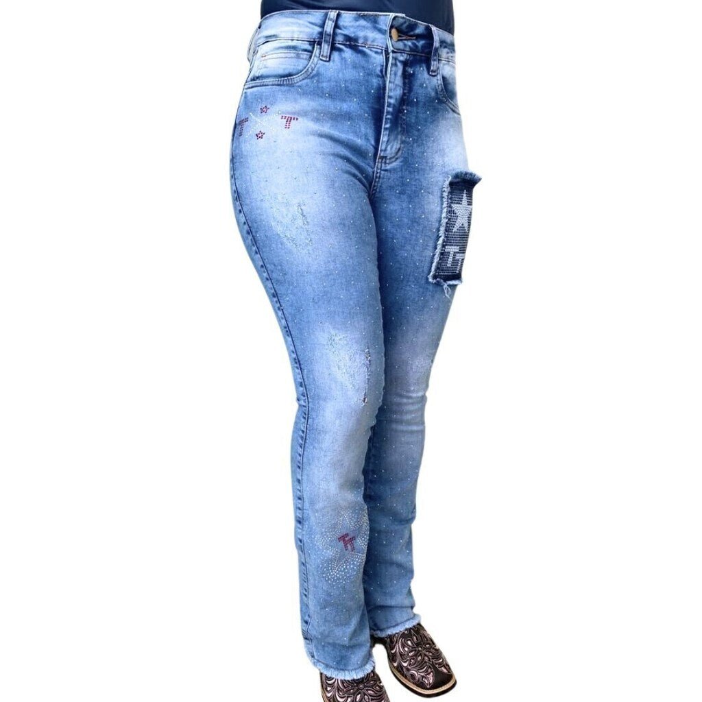 Calça Jeans Feminina Tex Team Brilho - Imagem 3