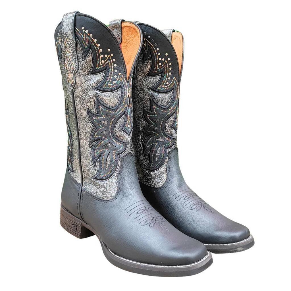 Bota Texana Feminina Pit Stop Preto Prata - Imagem 2