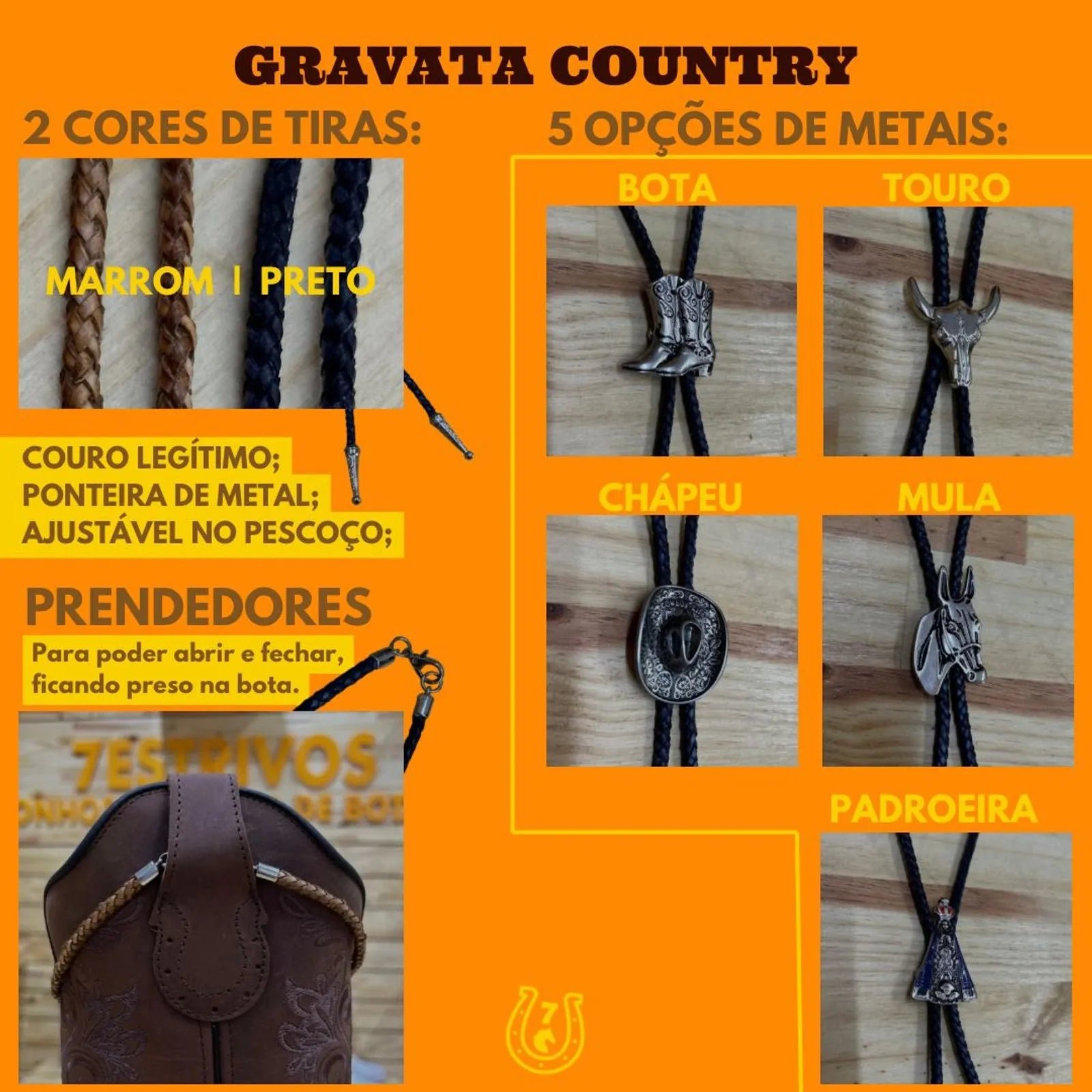 GRAVATA COUNTRY - CORDÃO MARROM PINGENTE CHAPÉU - Imagem 4
