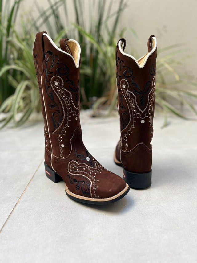 BOTA TEXANA TRIBAL PRETO COURO NOBUCK MARROM