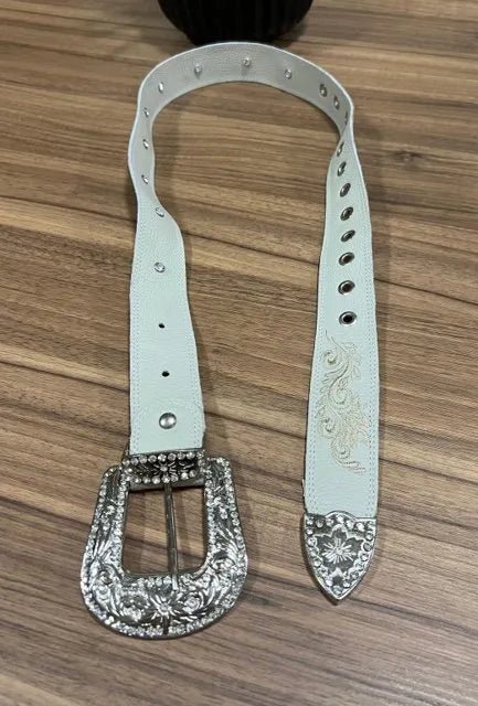 Cinto - Couro Off-White/Bordado Tribal Bege - Imagem 2
