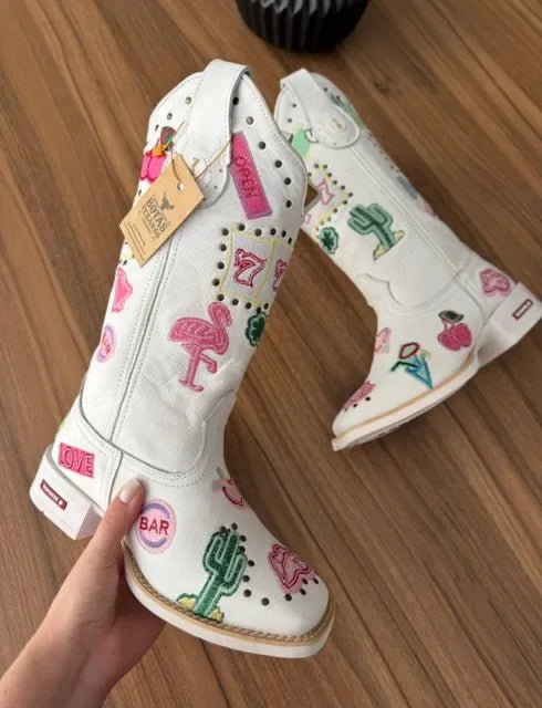 Texana Fabiana - Couro Floatter Branco/Bordado Símbolos - Imagem 5