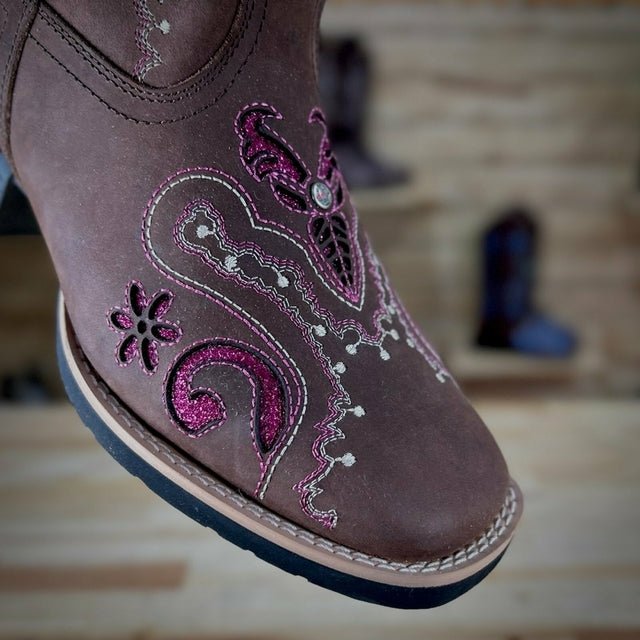 BOTA TEXANA LASER TRIBAL GLITTER ROSA PINK COM STRASS COURO MARROM - Imagem 5