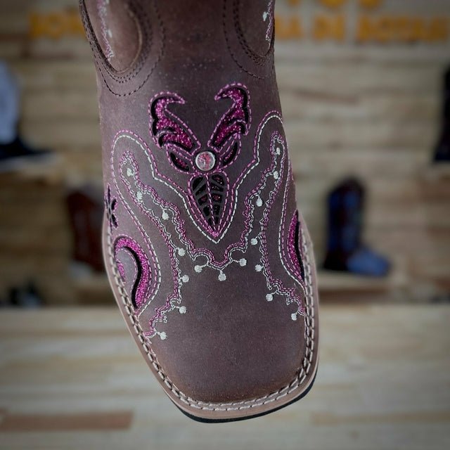 BOTA TEXANA LASER TRIBAL GLITTER ROSA PINK COM STRASS COURO MARROM - Imagem 4