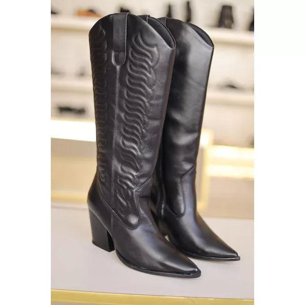 Bota Feminina Couro Legítimo Cano Longo Texas Preta - Imagem 6
