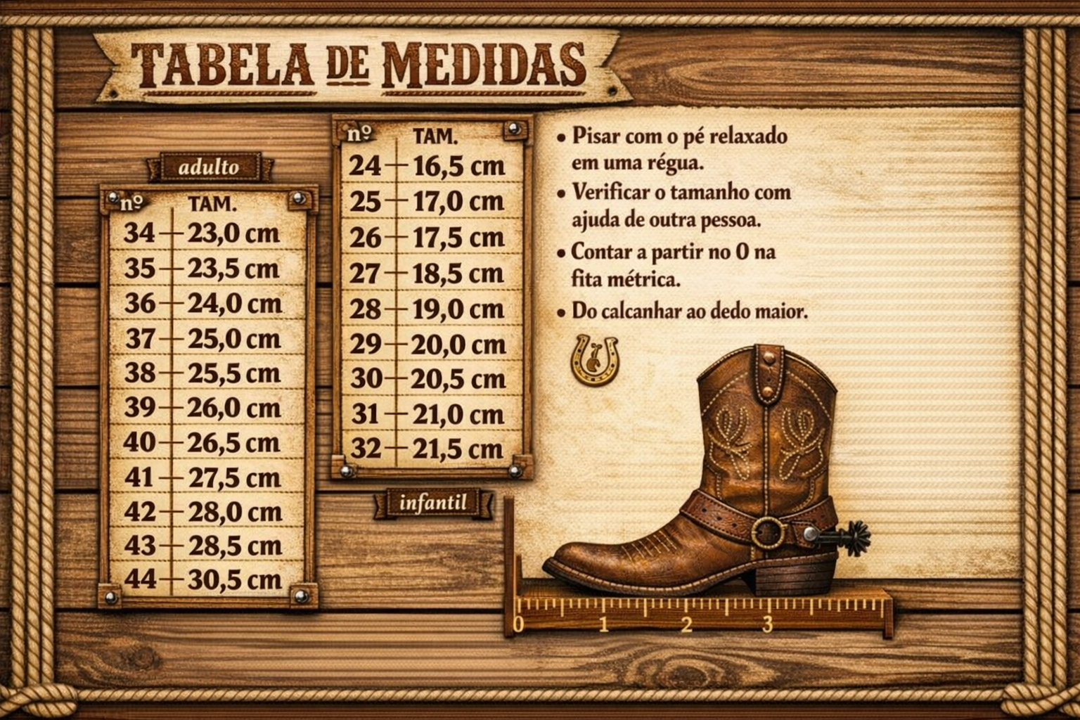 Tabela de Medidas Bota